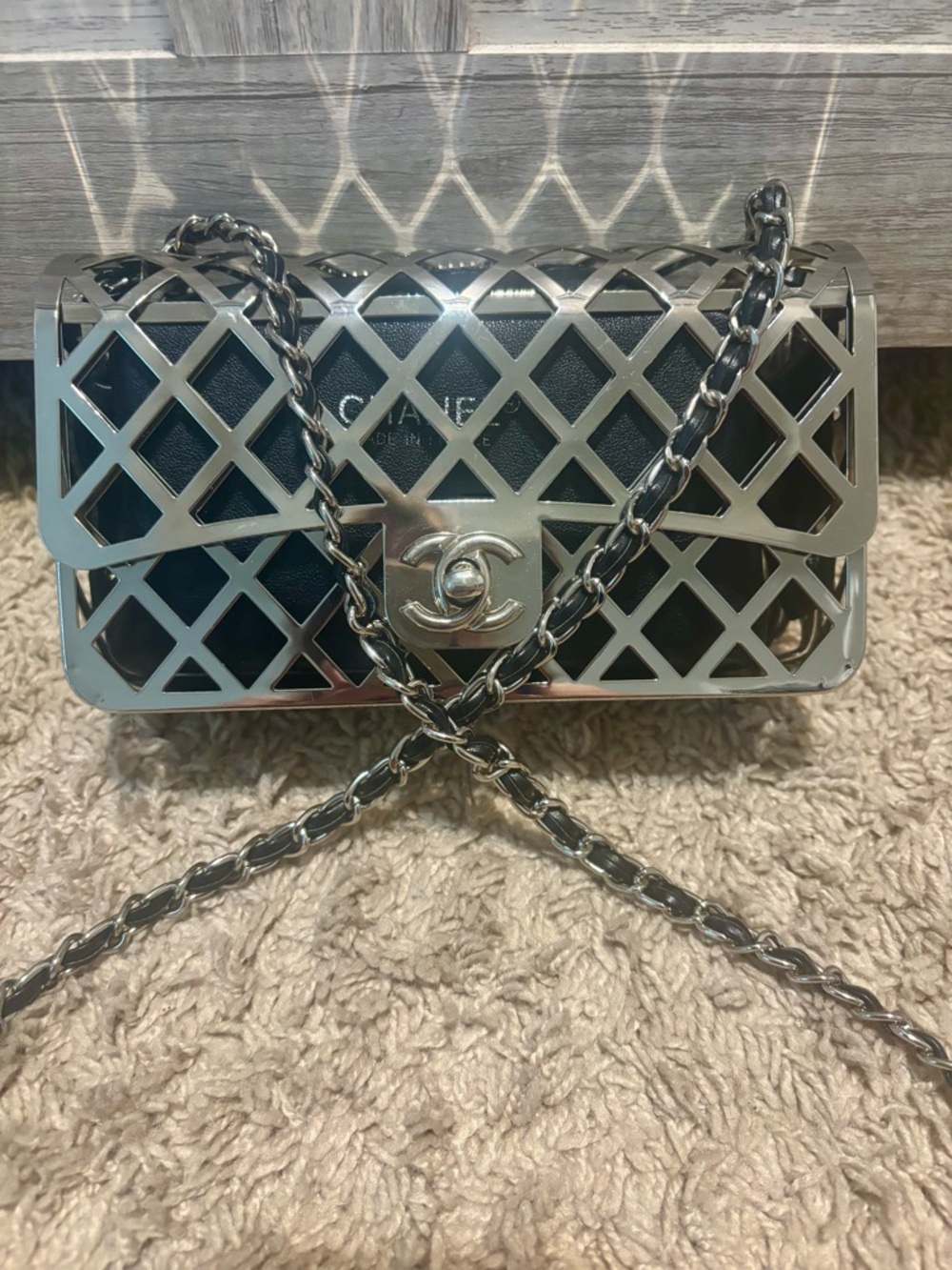 CHANEL GWP silver cage bag